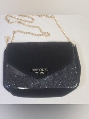 Jimmy Choo Black Glitter Velvet Chain Crossbody Bag